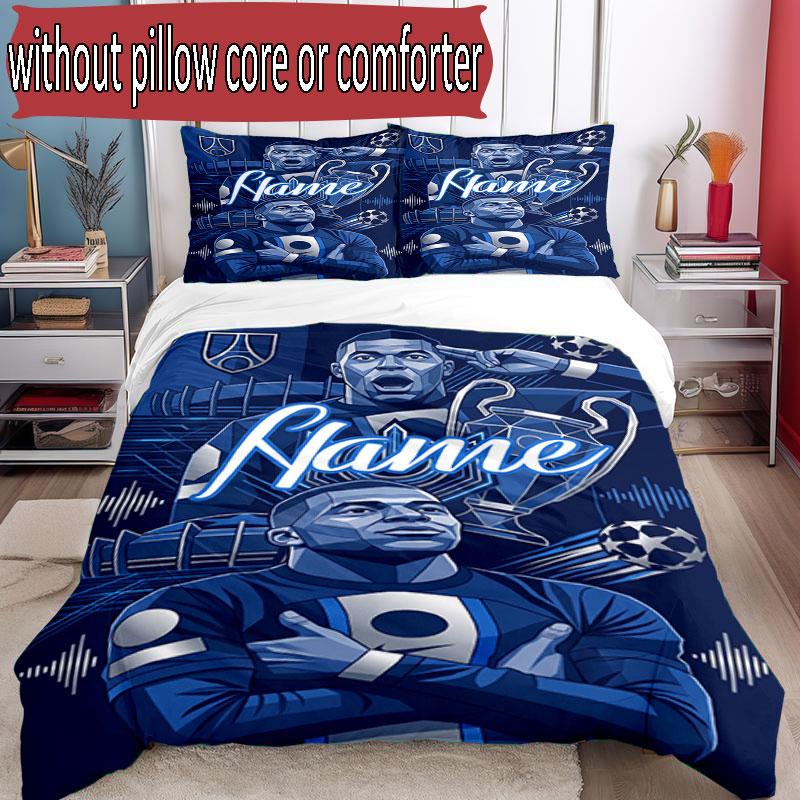 3pcs Duvet Cover Set (1*Duvet Cover + 2*Pillowcase, Without Core), Custom Name Kylian Mbappe Pattern Bedding Set, Home Bedroom Decor Gift