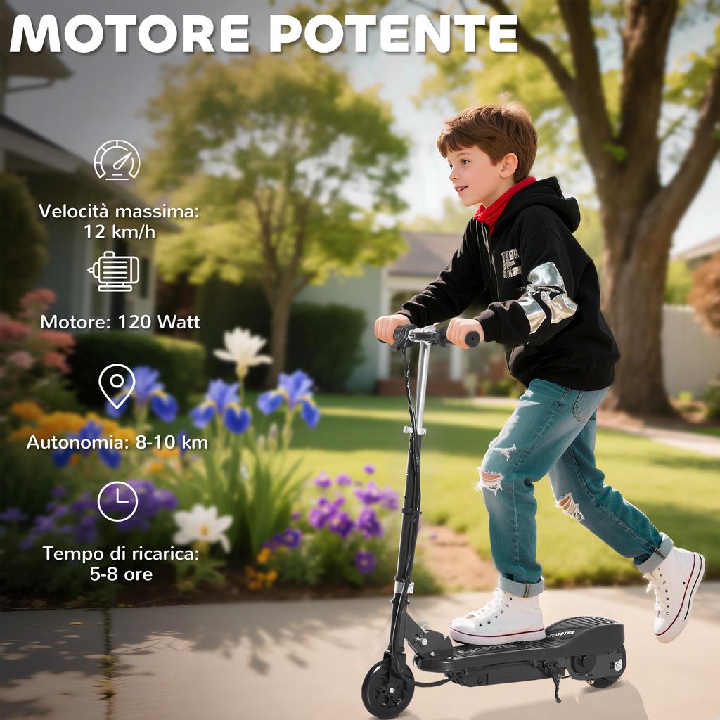 120W Folding Electric Scooter for Kids. Max Speed 12km/h. 74x36x69-91cm. Black