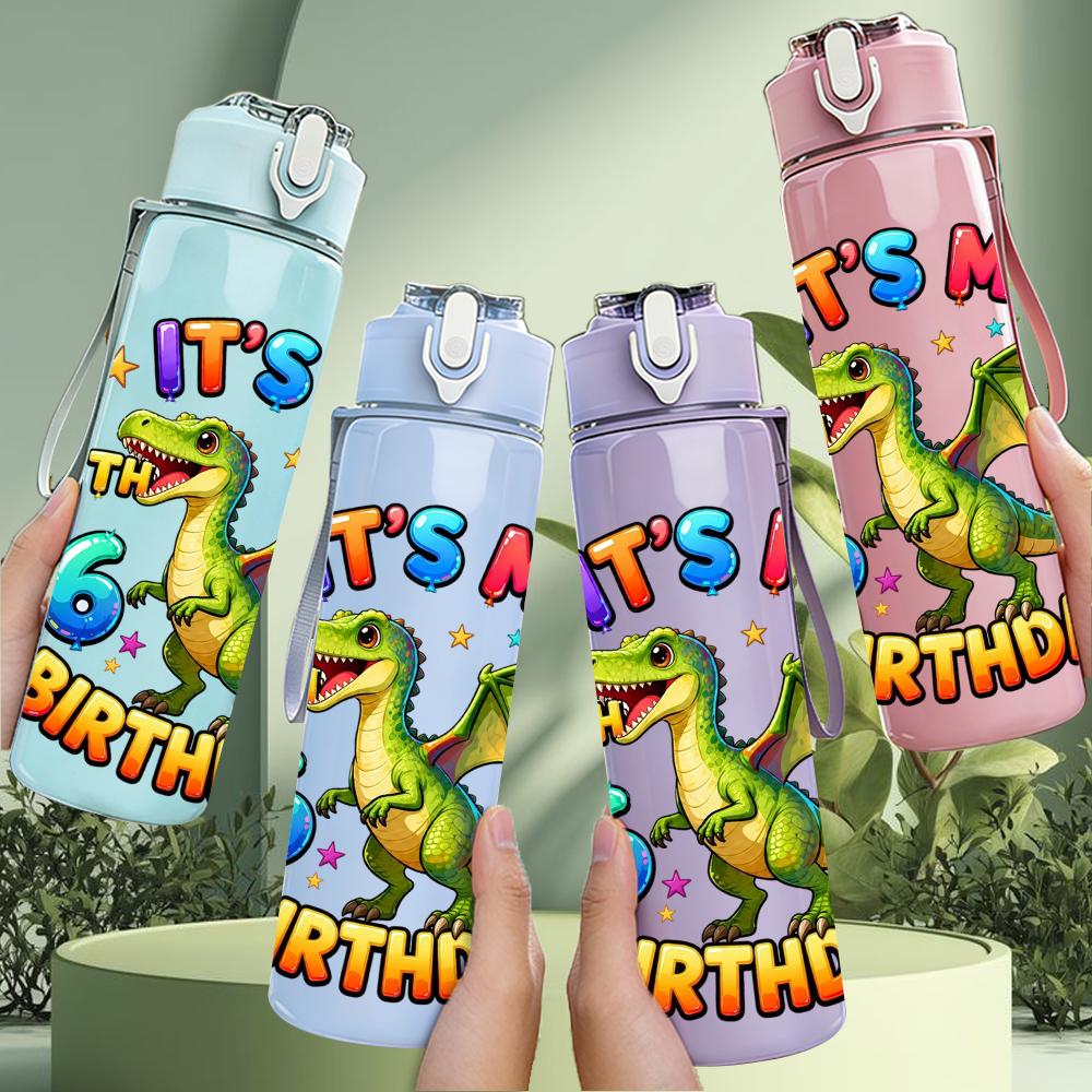 1PC It Is My 6th Birthday Dragon Splash 750ml Color Plastic Water Bottle Leakproof Flip Straw Lid For Sports Office Home Use