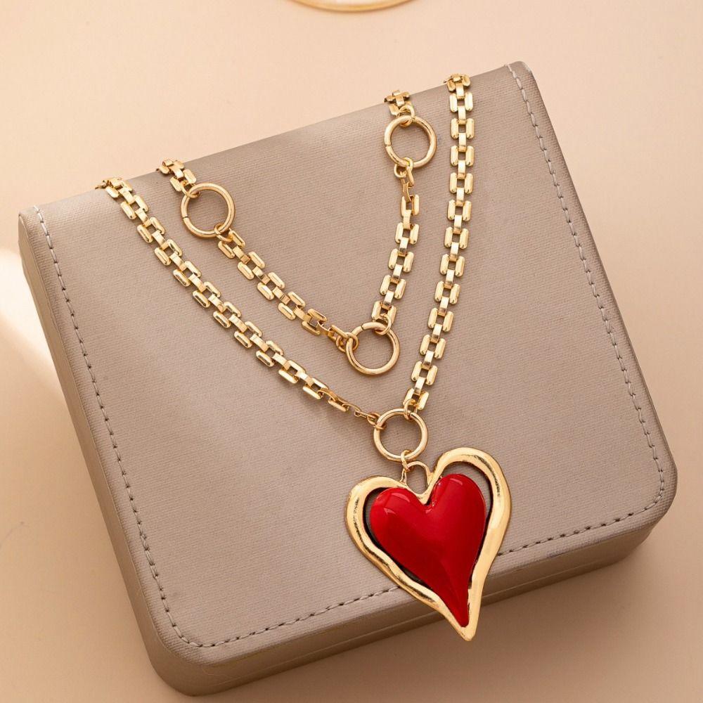 Chunky Chain Statement Necklace Gold Color Heart Pendant Necklace Earrings Jewelry Set Casual Wear