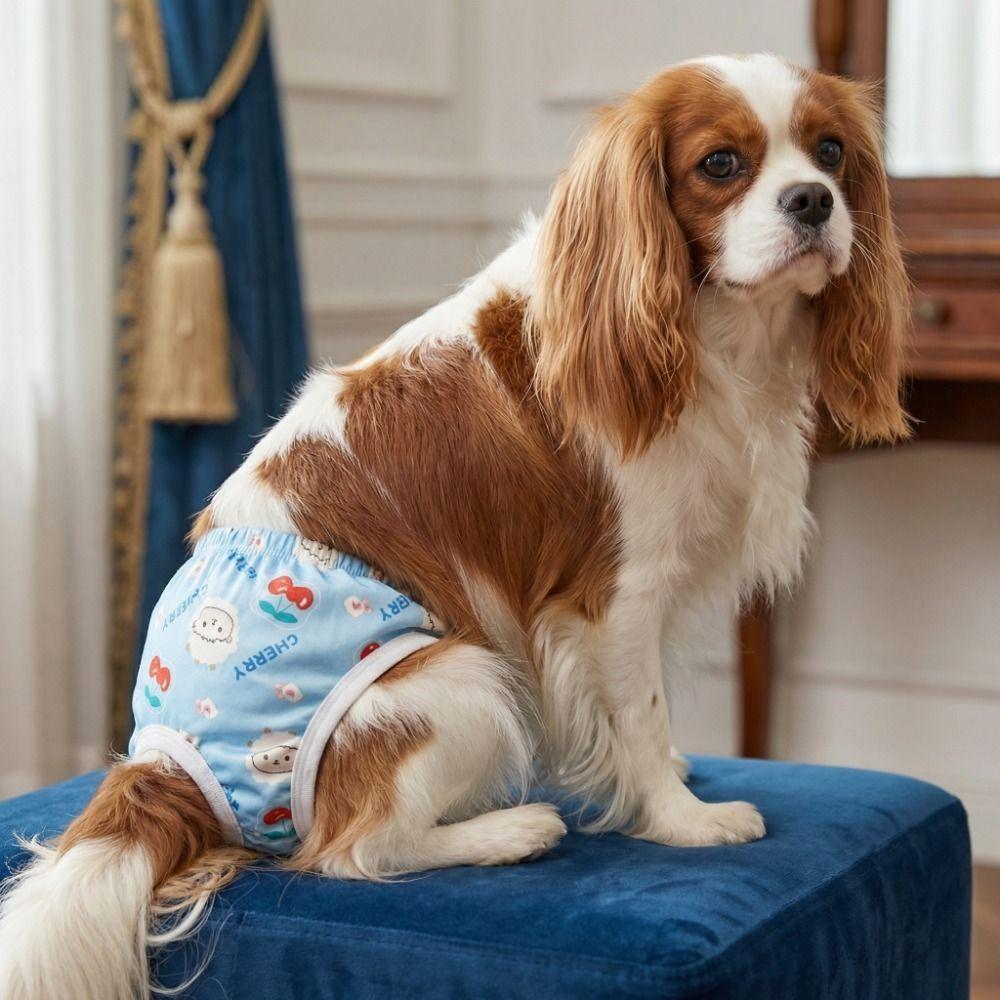Cartoon Print Washable Dog Diapers Breathable Dog Sanitary Pants Dogs in Heat