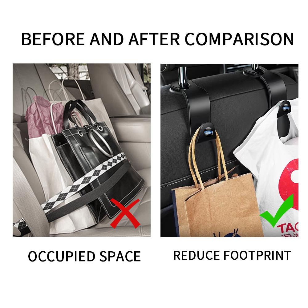 UENT8 2pcs ABS Car Seat Back Hooks Holders Storage Hanger Accessories For Ford Fiesta Mustang ST Fusion Explorer Escape Taurus Shelby