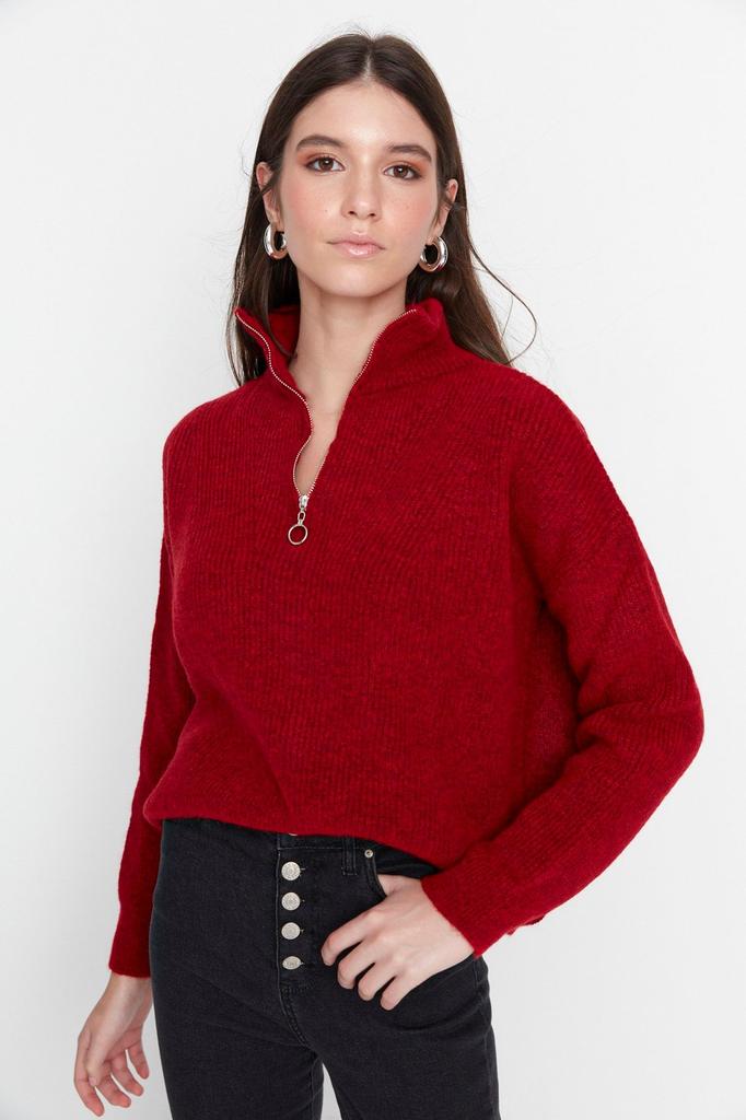 Женский свитер в элегантном стиле, зеленый мягкий текстурированный трикотаж на молнии, свитер