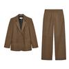 Suit with Padded Shoulder Straight-leg Long Sleeves Lapel Outwear 2518907 Loose Mid Waist Straight-Leg Trousers 2520907