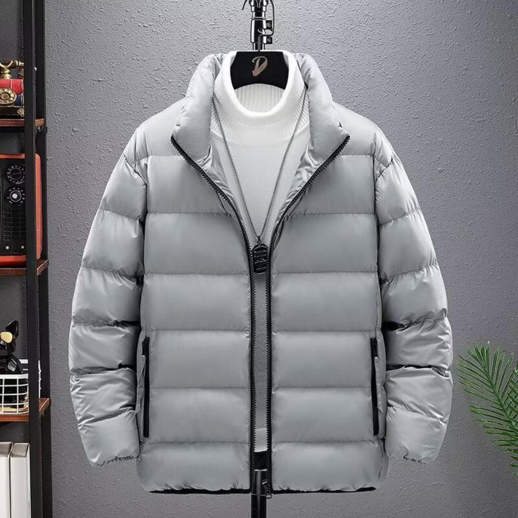 Men's Casual Solid-color Stand-up Collar Cotton-padded Jacket, Men's Thick And Warm Long-sleeved Coat With Added Cotton