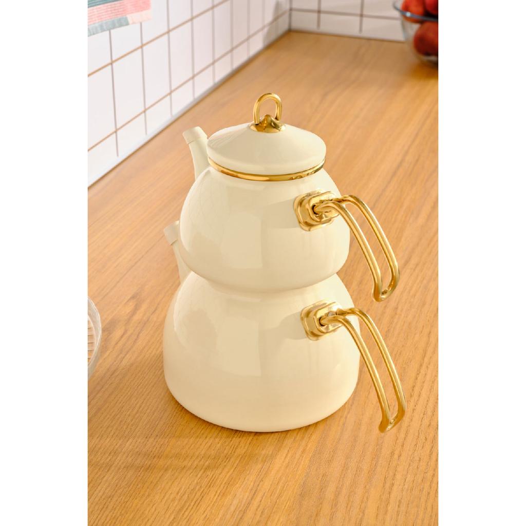 Retro Enamel Midi Teapot Cream