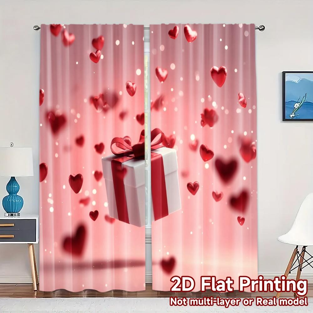 2pcs, 2D FLAT PRINTING Curtains (Without Rod) Heartful Gift Popular Print Curtains Versatile Polyester Fabric Curtains Outdoor