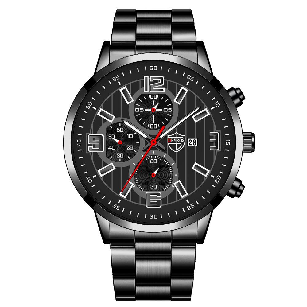 Steel Belt Men'S Watch Trendy Fashion Automatic Calendar Luminous Quartz Watch
