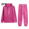 2 Pcs/Set Women Hoodie Pants Suit Solid Color Plush Long Sleeves Thick Top Elastic Waist Ankle-banded Trousers Sport Fitness Outfit Fall Winter