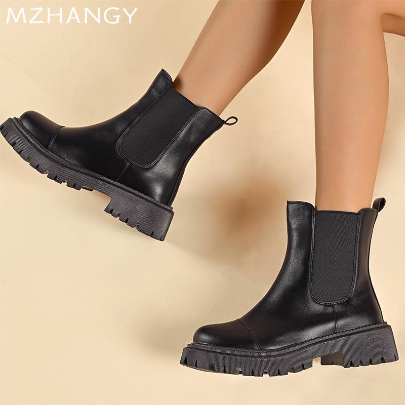 Модные женские ботильоны на плоской подошве из кожи, модные новые туфли для женщин, тренд 2025 года, зимние дизайнерские ботинки «Челси», готические женские мотоциклетные ботинки