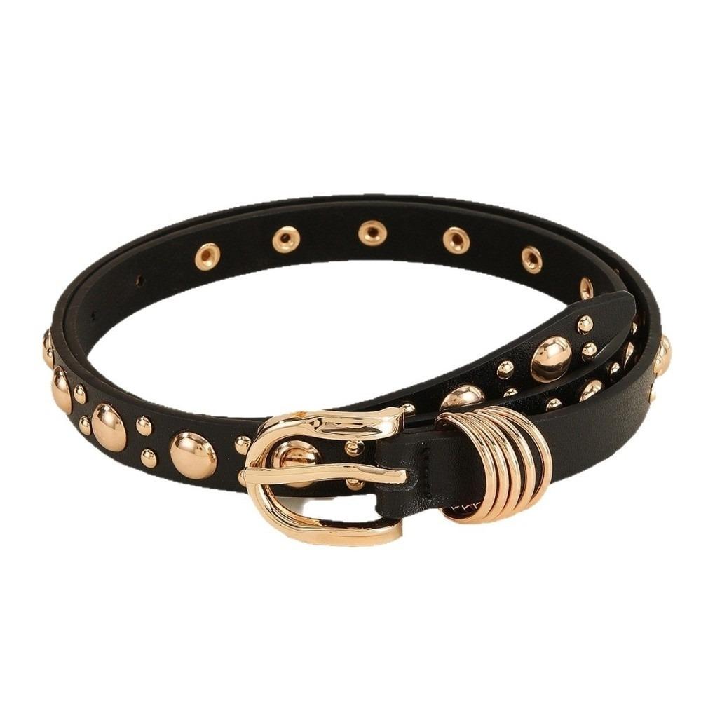 Pu Leather Inlaid Gold Mushroom Stud Belt Thin Dress Waistband Rivet Heavy Metal Belt Women's