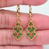 Women Fashion Green Cubic Zirconia CZ Rhombus Drop Earrings Jewelry
