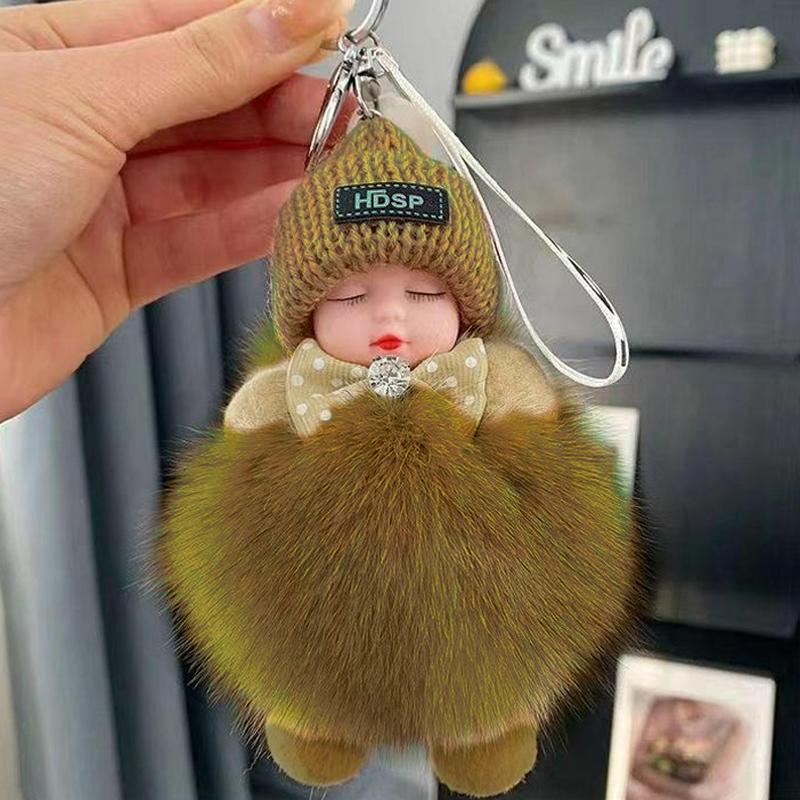 Милый плюшевый брелок для ключей Спящая кукла-младенец Плюшевая игрушка Kawaii Брелок для ключей Сумка Подвеска Детские игрушки Подарок на день рождения