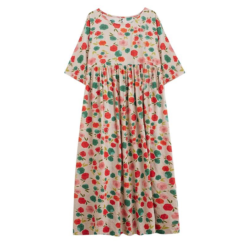 Новое хлопковое платье больших размеров с коротким рукавом и цветочным принтом для женщин, повседневное свободное длинное летнее платье