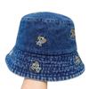 Retro Washed Distressed Embroidered Denim Hat for Women, Summer Large Brim, Face-Slimming Bucket Hat