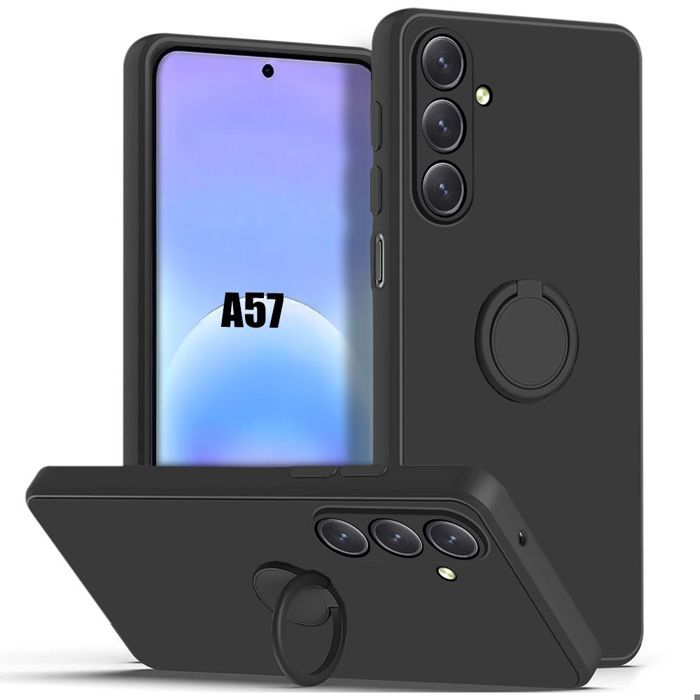 Coque pour Samsung Galaxy A57 5G, Protection Silicone Liquide Slim avec Anneau Rotatif Noir