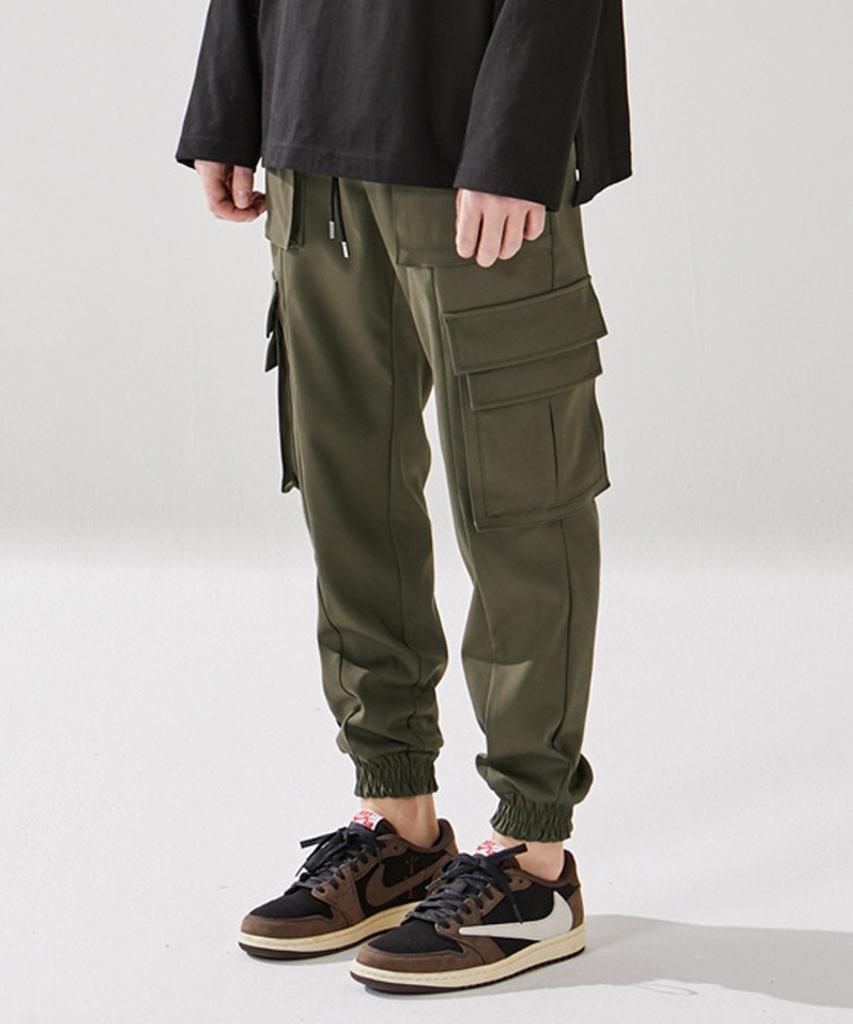 SEVENSELAH Woolblend Oblique Line Double Pocket Cargo Joggers Khaki