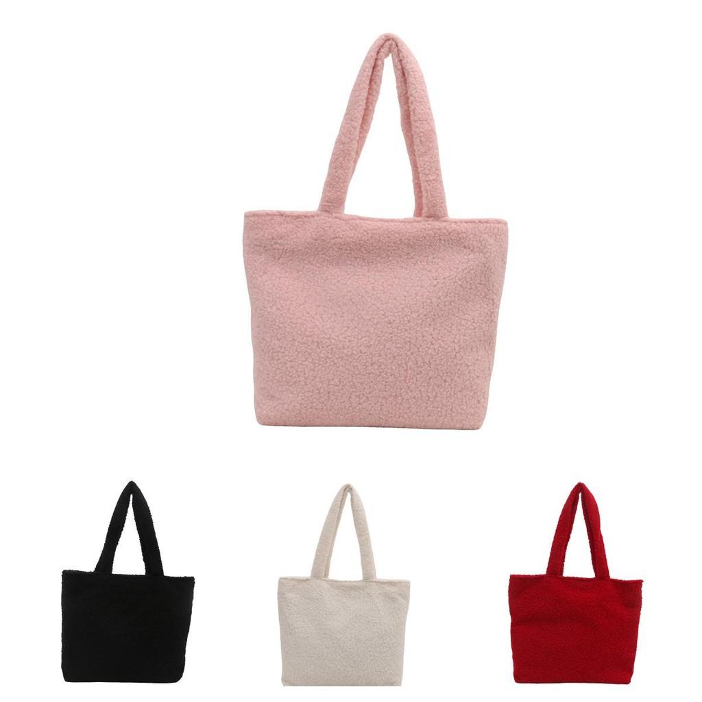 Stylish Korean Plush Tote Bag For Women Large Versatile Handbag Ideal For Daily Use In Trendy Colors