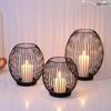 3-Piece Set, Black Lantern Candle Holder, Metal Vintage Wrought Iron Candle Holder, Standing Frame Craft Candle Holder Home Decoration Ornament