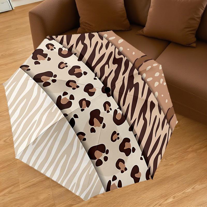 1PC Leopard Print Tiger Print Umbrella-8-Rib Reinforced, Automatic Open, Lightweight & Durable, Cute Fashion Accessory for Outdoor-T376