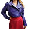 Womens Lambskin Leather Purple Color | Cropped Motor Biker Jacket Slim Fit Jacket | Beautiful Sleeves Look