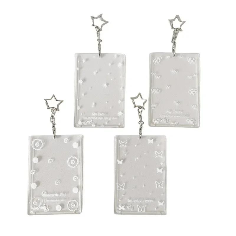 3-дюймовый милый прозрачный держатель для фотокарт Kpop, бабочка, бант, звезда, автобус, чехол для удостоверения личности, брелок, портативный кулон для школьного ранца