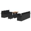 Ensemble de 10 pièces de canapé jardin avec coussins noir poly rotin acacia, Canapé jardin 2 places avec rangement 3364049