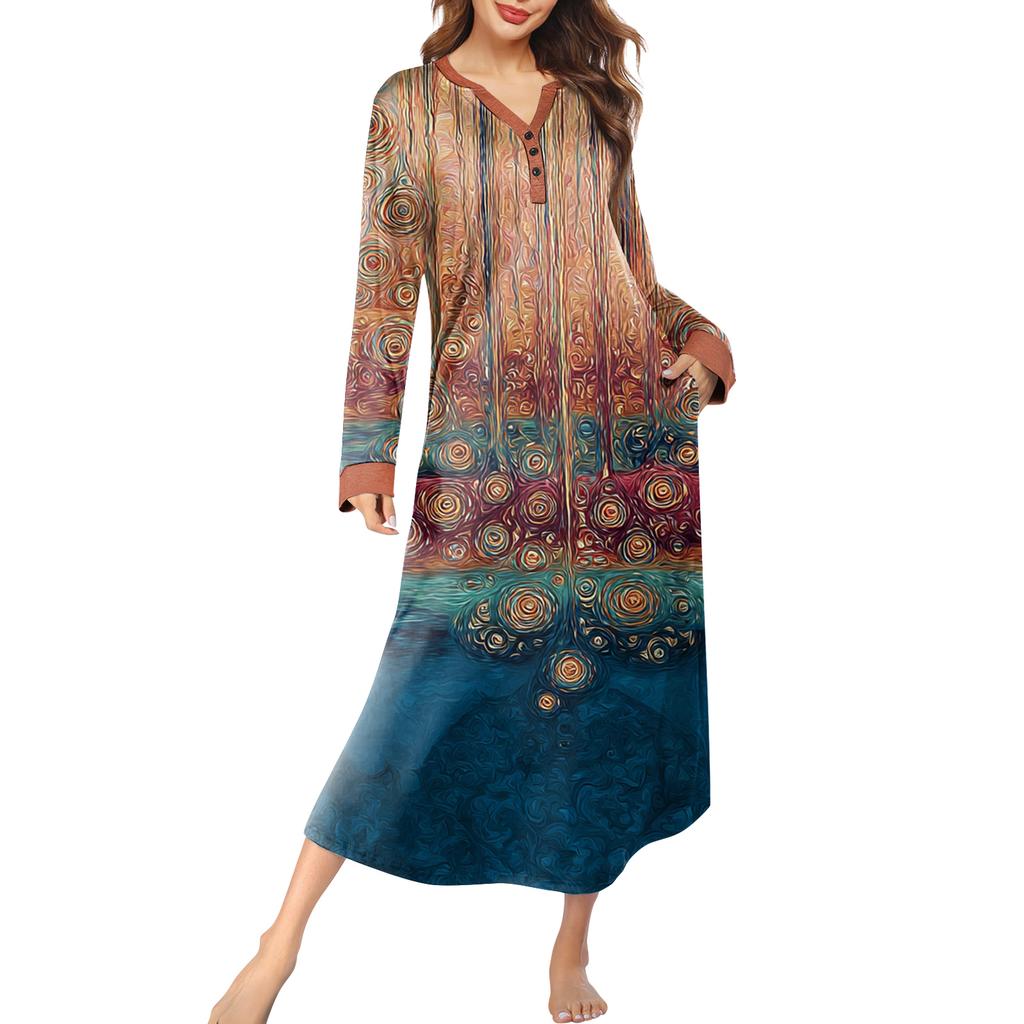 Женская ночная сорочка длинная домашняя одежда с V-образным вырезом и карманами