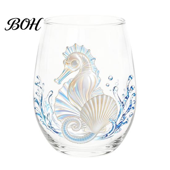 Unique Birthday Gifts for Her Marine Theme Wine Glass, Handmade Single Layer Stemless Borosilicate Glassware 400ml Capacity Drinkware Bar And