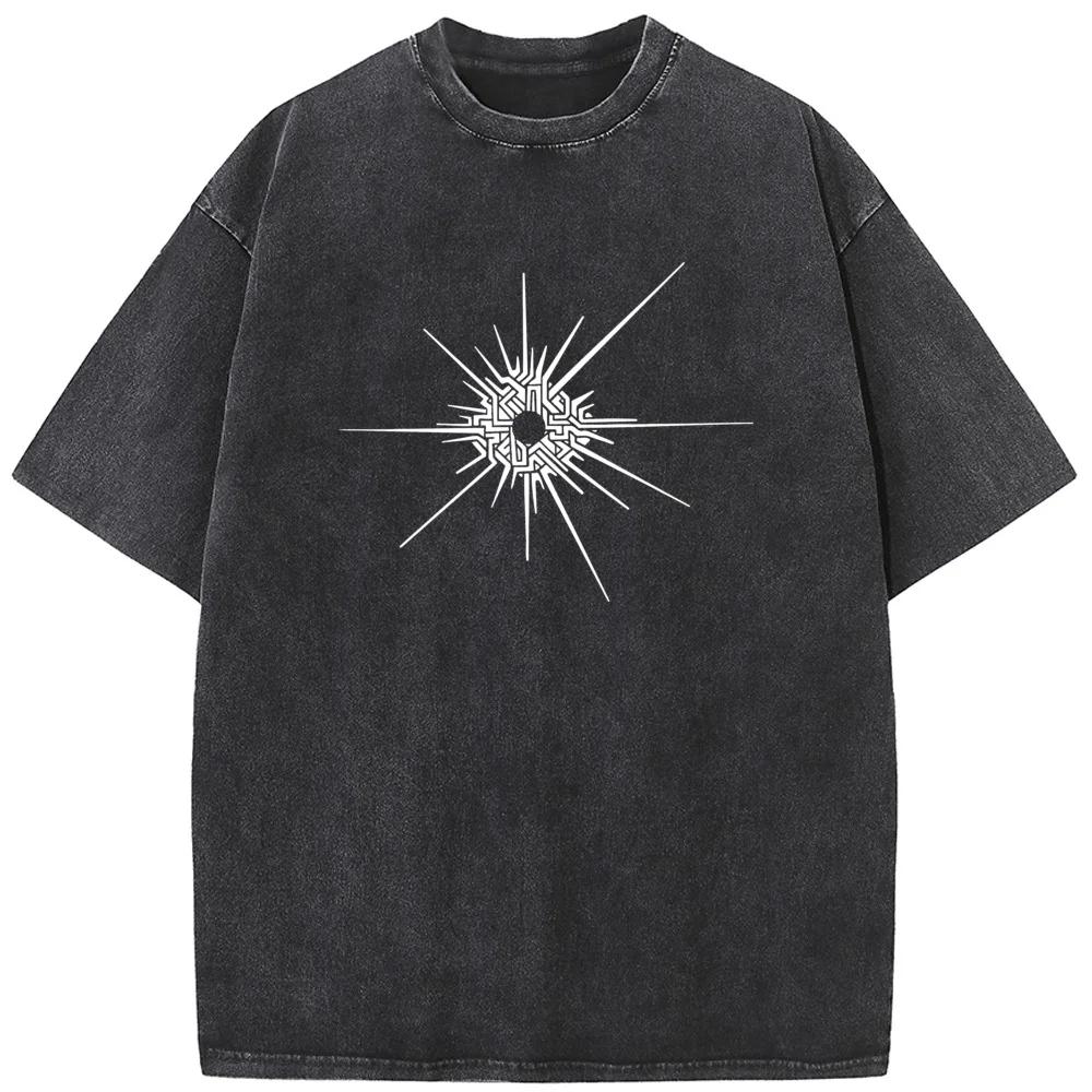 Radiation Men's Short-Sleeved T-shirt Fashion Loose Washed T-Shirt Cotton Bleach T Shirt Summer Tops