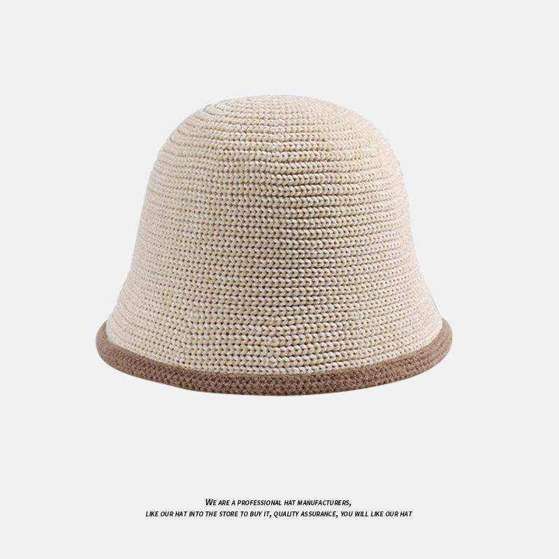 Autumn and Winter Solid Color Warm Hat for Women Japanese Simple Knitted Fisherman Hat Korean Face-showing Small Chenille Casual Basin Hat