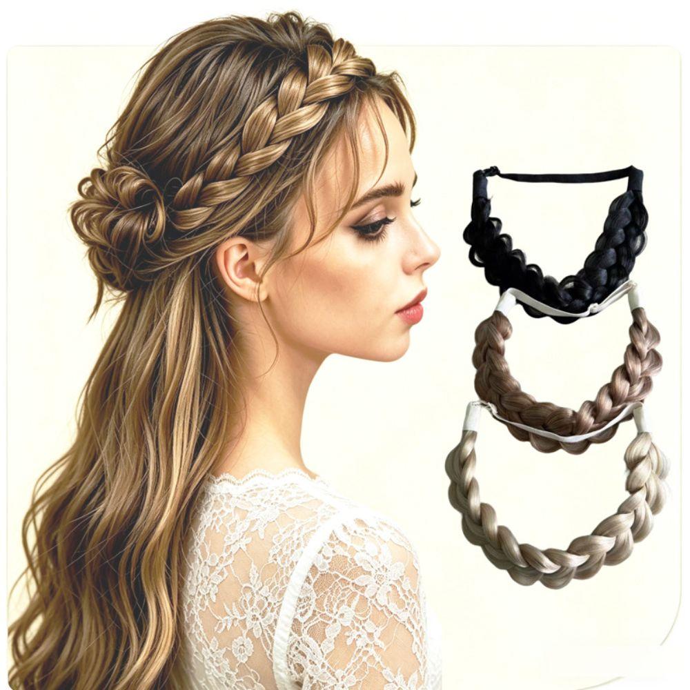 Elastic Band Synthetic Braided Hair Band Adjustable Fishbone Braid Lazy Headband Women