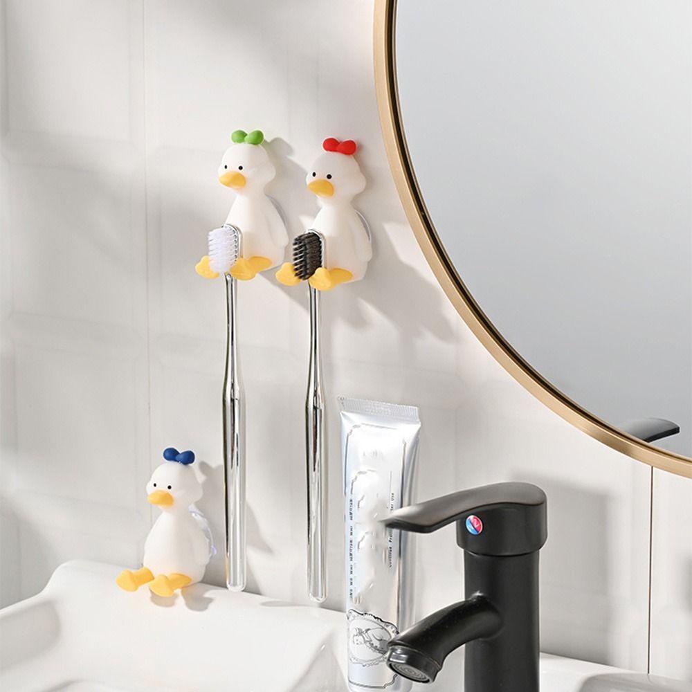 Three Dimensional Duck Toothbrush Holder Perforation Free Suction Cup Storage Hook Children