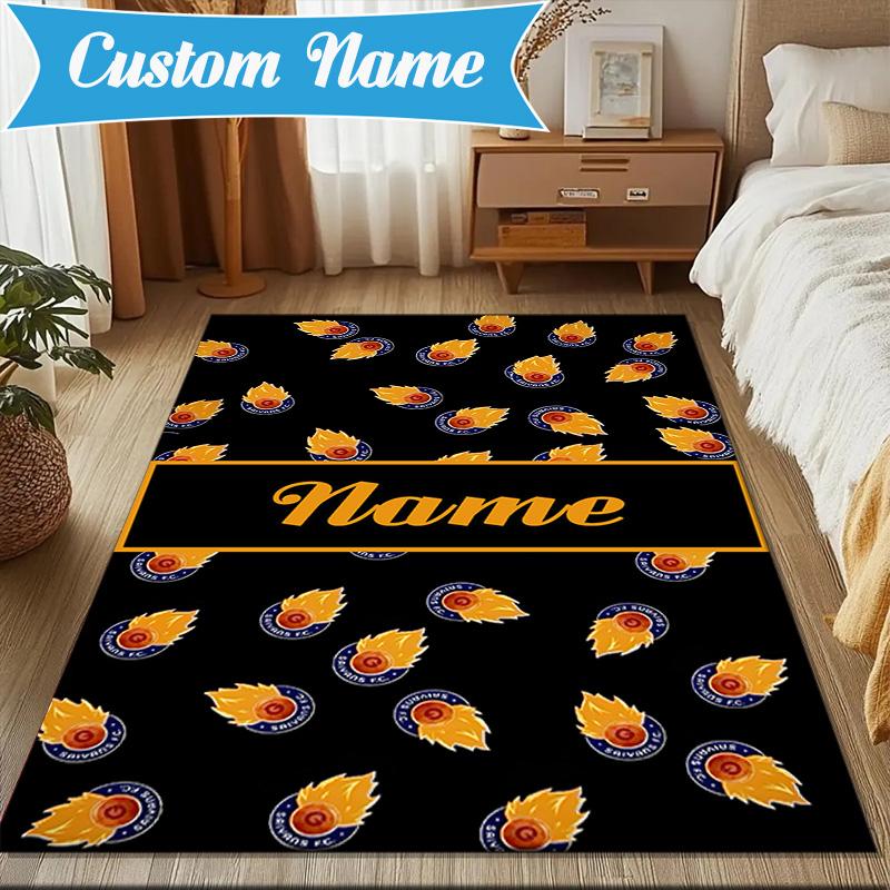 Custom Name Saiyans Football Crest Rug Game Carpet, Floor Mat for Bedroom Living Room Entryway Rug, Home Decor Idea Gift for Christmas birthday