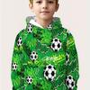Boys' Colorful Green Football Pattern Hoodie, Birthday Gift for Autumn and Winter Daily Wear, Soft Hoodie