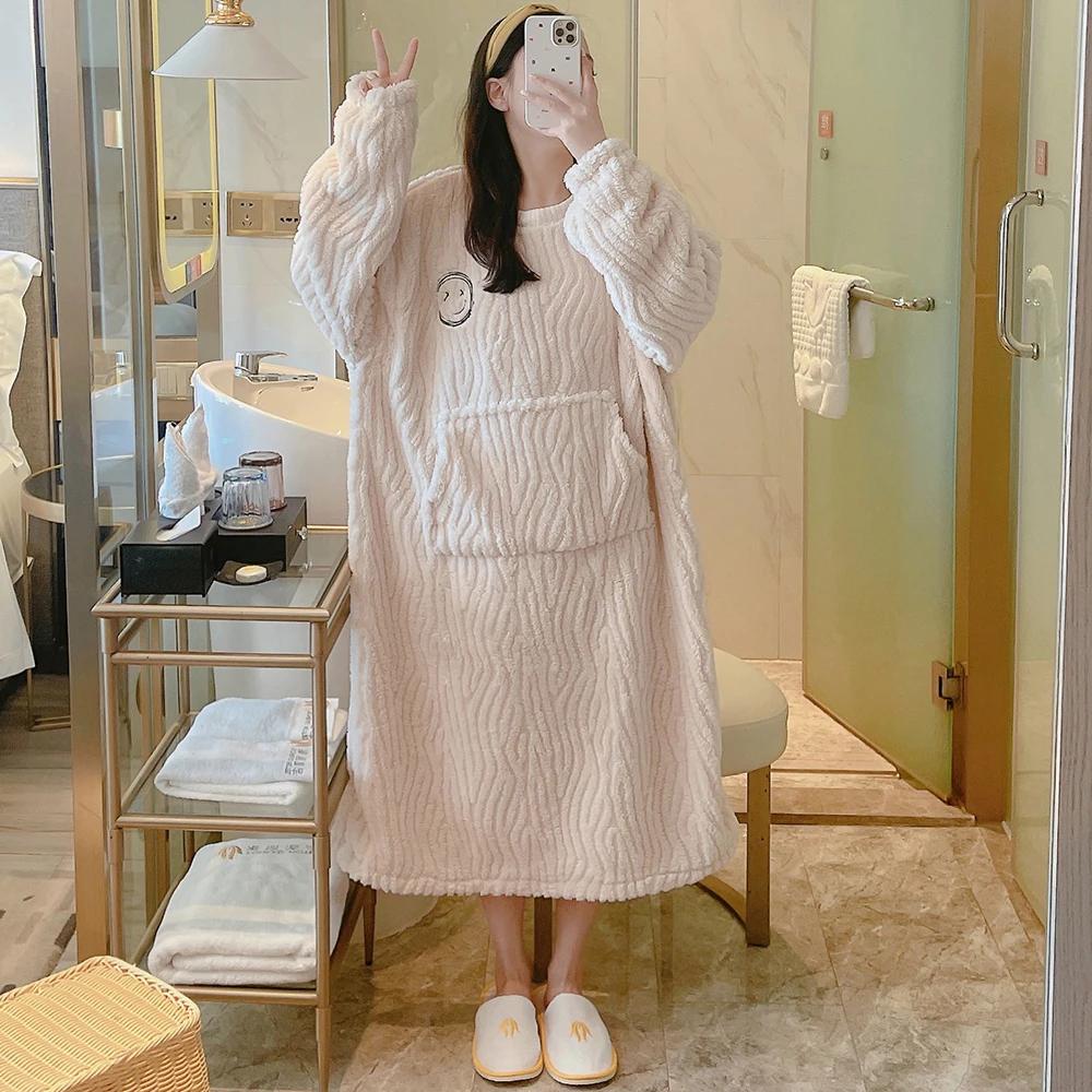 Женская зимняя ночная рубашка, фланель, большой размер, утепленная пижама, теплая пижама, пижамы, повседневные костюмы, домашняя одежда