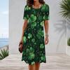 Women Plus Size Round Neck Short Sleeve Snowflake Printed Navy Blue A Line Midi Dress