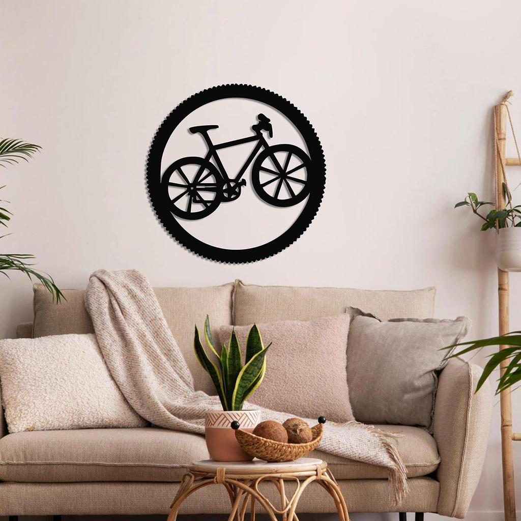 12inch Bike Silhouette Wall Hanging Art Round Sturdy (No Nails Needed) for Bedroom Decor Accessories
