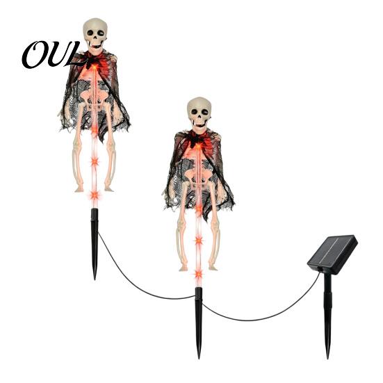Glowing Skull Figurines for Lawn Solar Skeleton Yard Stake Light, Halloween Garden Decor Outdoor Lights with Cloak, Waterproof Lamp Haunted
