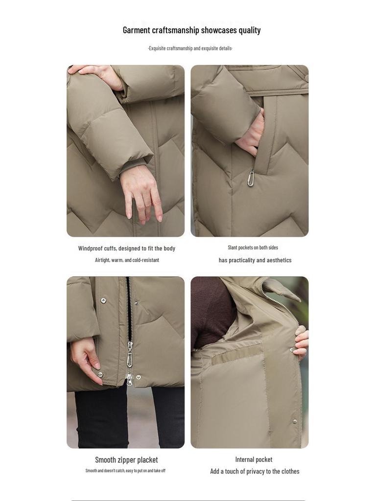 Женская удлиненная пуховая куртка с капюшоном - Теплое зимнее пальто из пуха белой утки для мам среднего возраста (2025)