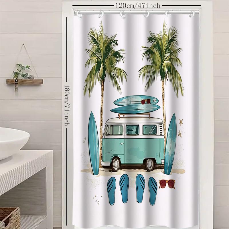 1pc cartoon car Shower Curtain with Metal Grommets, Polyester Bath Curtain Widow Curtain Bathroom Decor & Accessorie
