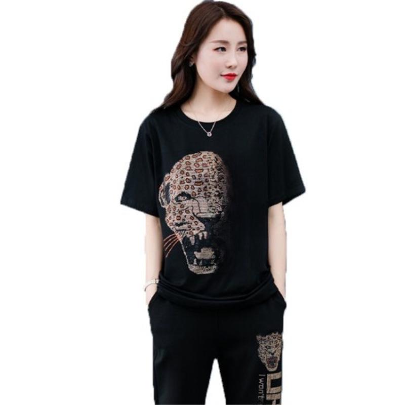 Женский модный спортивный костюм для похудения и прикрытия живота с яркой отделкой бриллиантами – большой размер