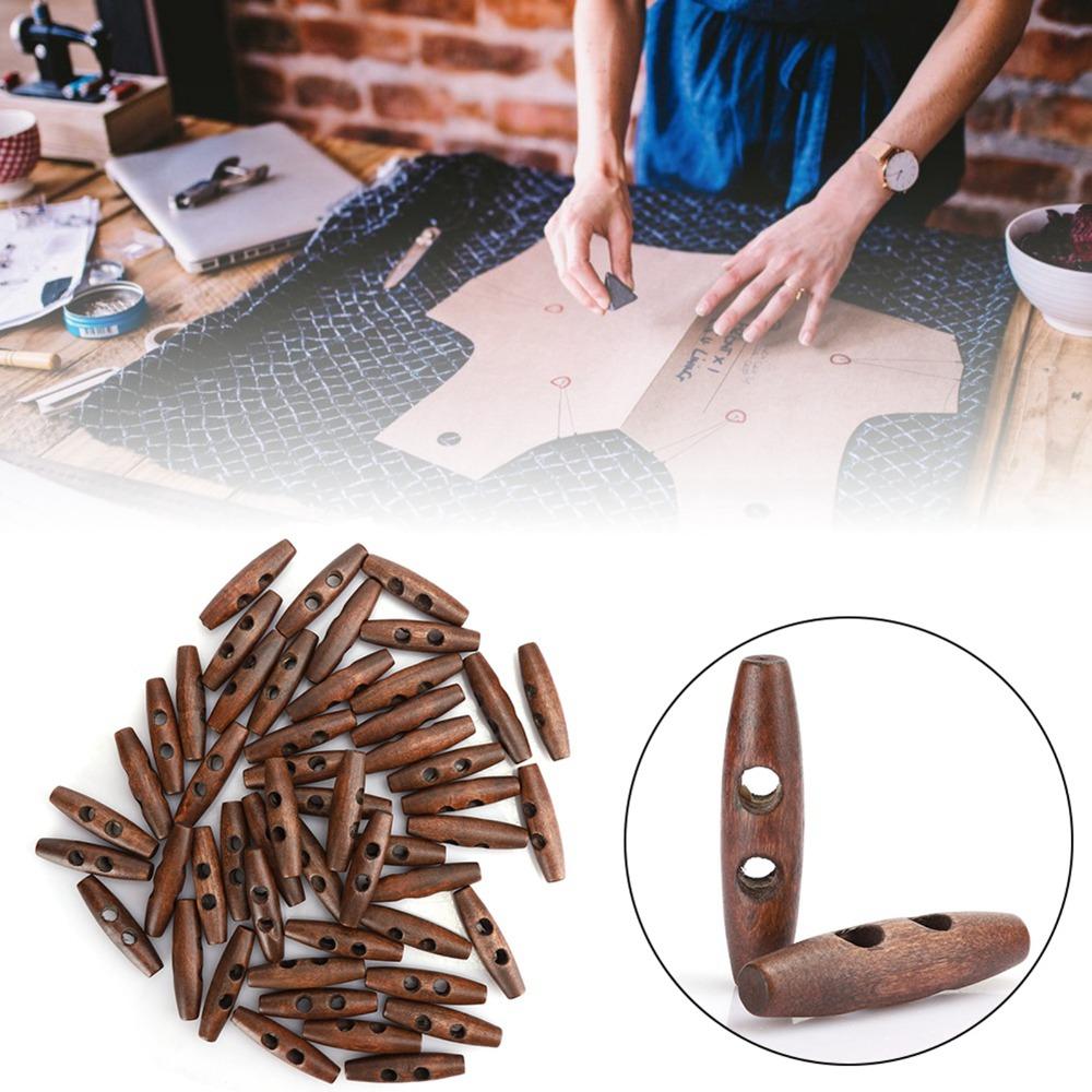50Pcs 2.0x0.5in 2 Holes Buttons Olive Shape Sewing Buttons Wood Toggle Buttons DIY Clothing