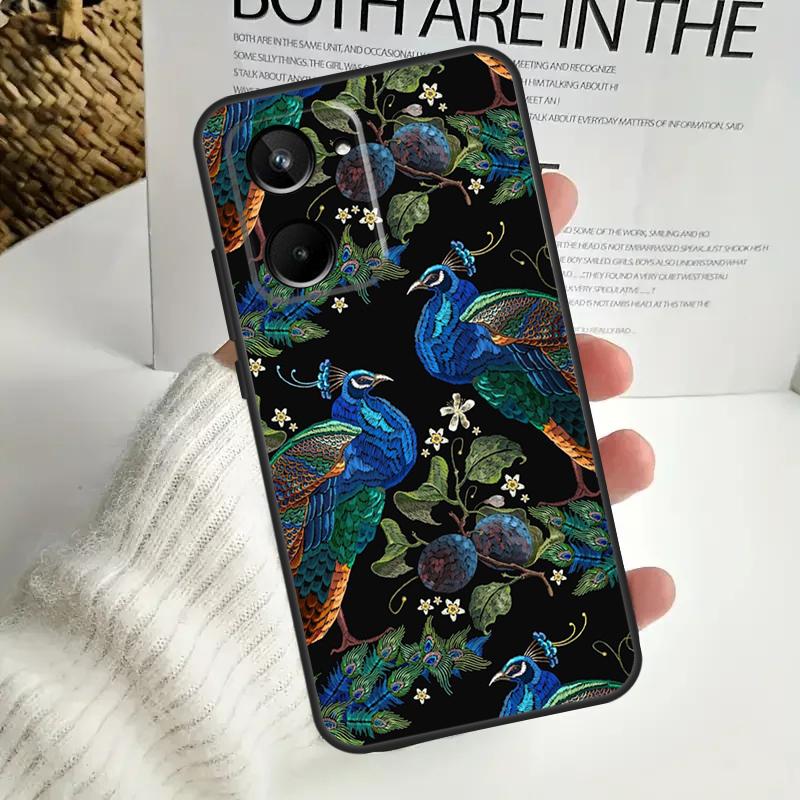 Чехол с перьями павлина для Realme GT6 GT7 15 Pro 10 11 12 13 14 Pro Plus C55 C71 C75 C67 C63 C61 C53 C35 C65