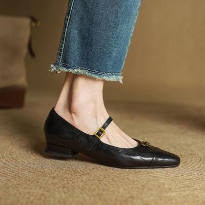 Новые кожаные туфли-лодочки с низким верхом и мелким вырезом, удобные туфли на низком каблуке, женская педаль для головы и ног, удобная говяжья подошва