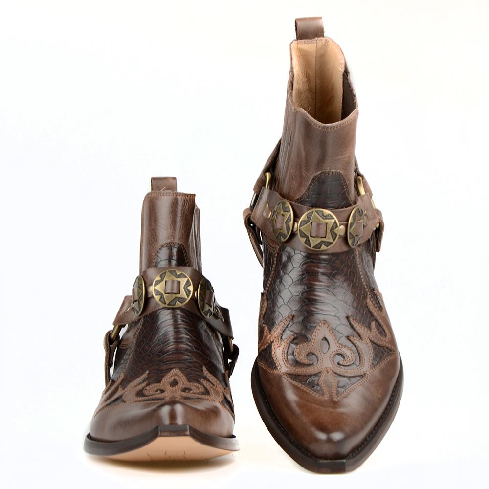 FootCourt Новые коричневые ковбойские сапоги для мужчин из натуральной кожи, ботильоны в стиле вестерн, кожаная подошва, Hommes Bottes с острым носком, ручная работа