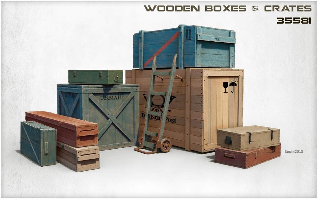 Miniart 1/35 Scale Wooden Box and Crate Set Plastic Model MA35581