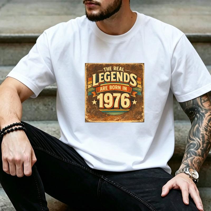 Retro Distressed Square Badge The Real Legends Born In 1976 Graphic T Shirt Unisex Vintage Birthday Casual Street Tee
