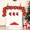 Imitation Velvet Poinsettia Garland String Lights Battery Powered 2m 10 LEDs Christmas Flower Garland Lamps with Red Berries