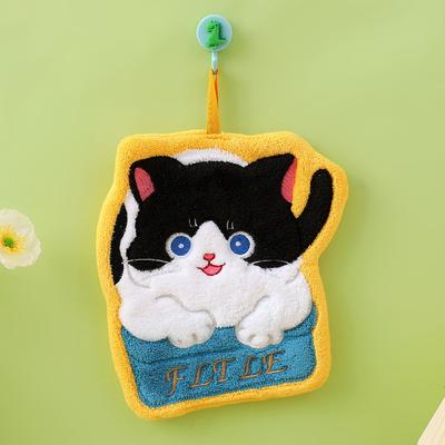 Мультяшный Милый Кот Ручное Полотенце Мягкий Коралловый Флис Ванная Платок Утолщенный Подвесной Стиль Мочалка
